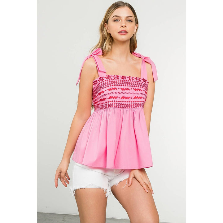 Tie Strap Embroidered Top