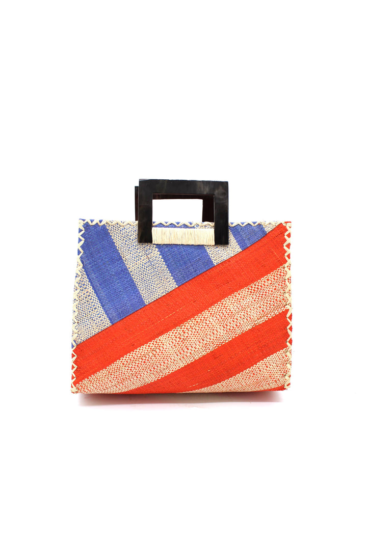 Stevie Double Wide Stripe Straw Handbag with Horn Handles