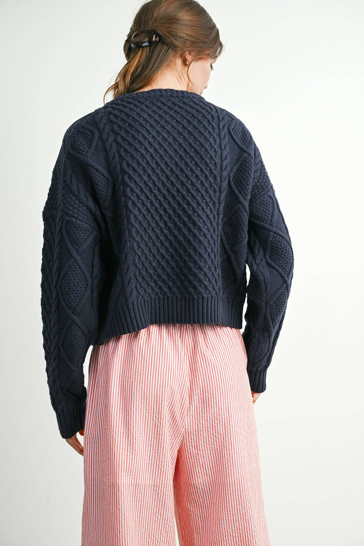 Fall Casual Solid Cable Knit Sweater - BMW7194