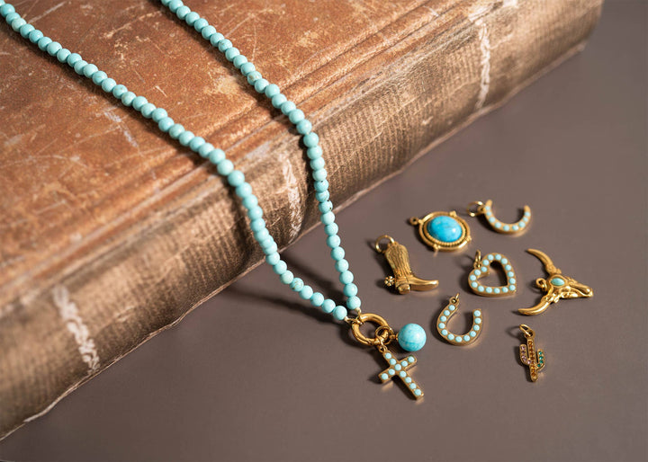 18K Gold PVD Stainless Steel Turquoise Stone Horseshoe Charm