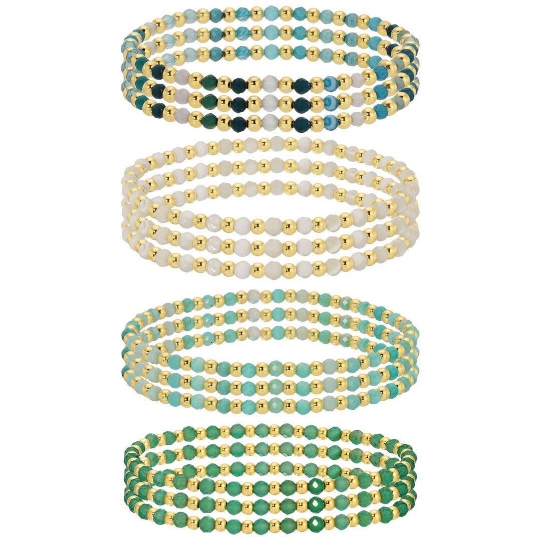 3mm Assorted Beaded Bracelets w/ Alternating Stones