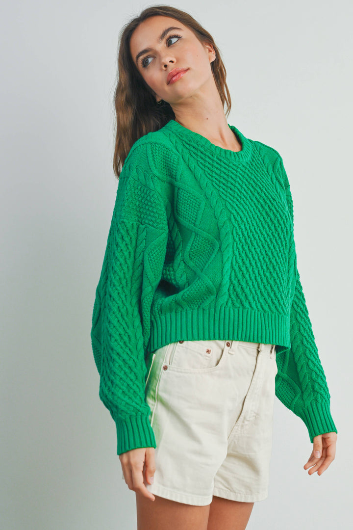 Fall Casual Solid Cable Knit Sweater - BMW7194