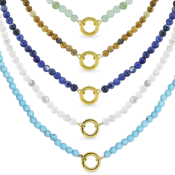 Semi Precious Natural Stone Charm Keeper Necklace