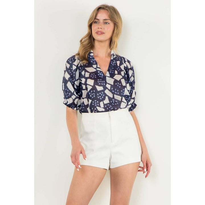 Puff Sleeve Print Top