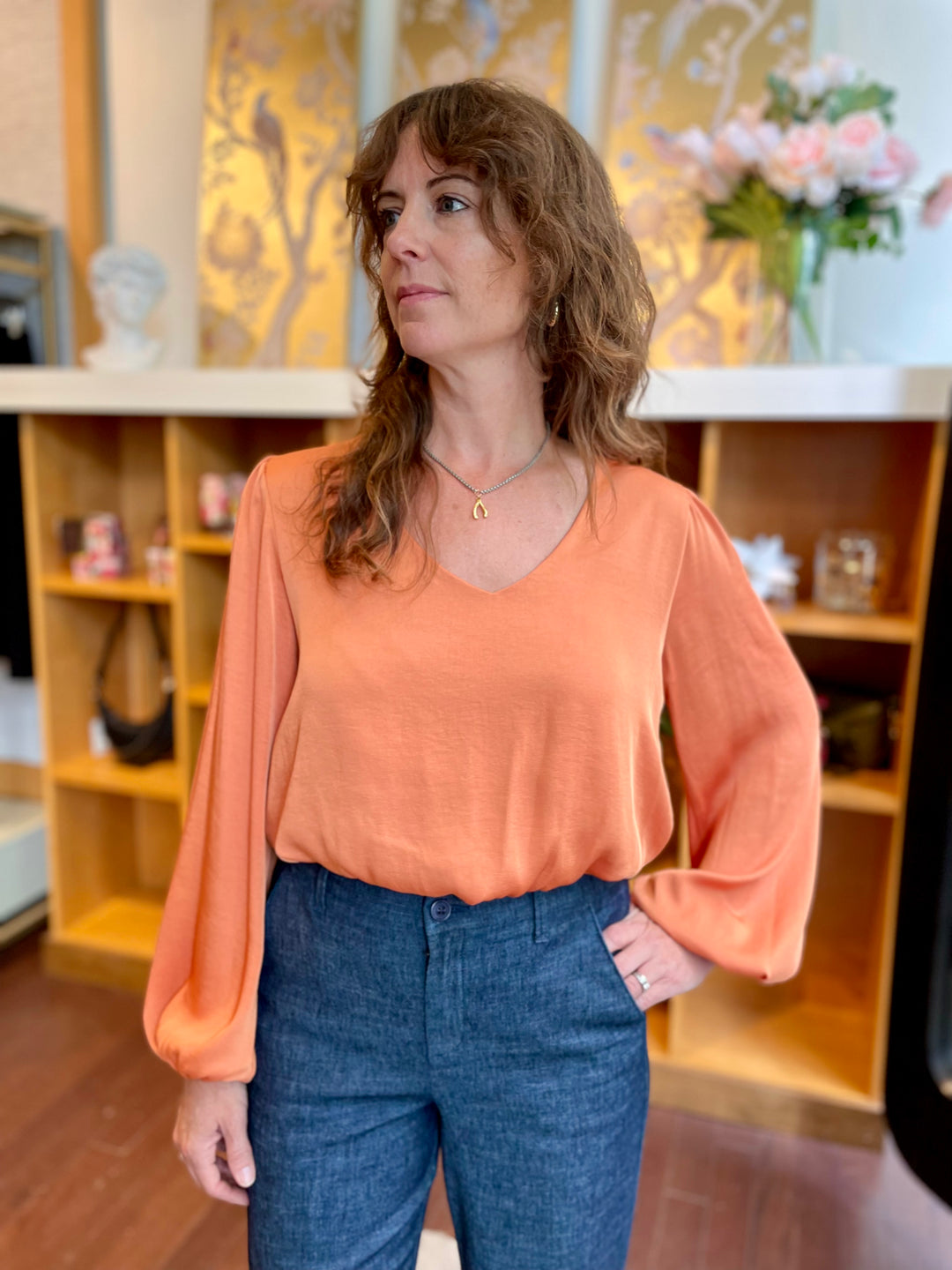 Washed Satin Bubble Hem Blouse