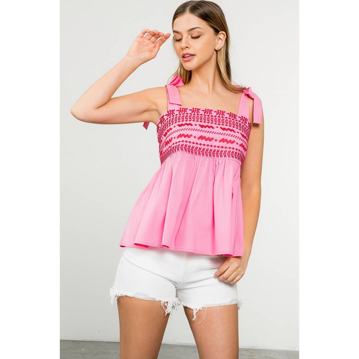 Tie Strap Embroidered Top