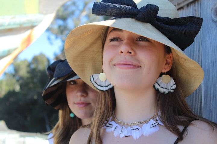 3" Brim Cara Bucket Straw Sun Hats with Big Bow