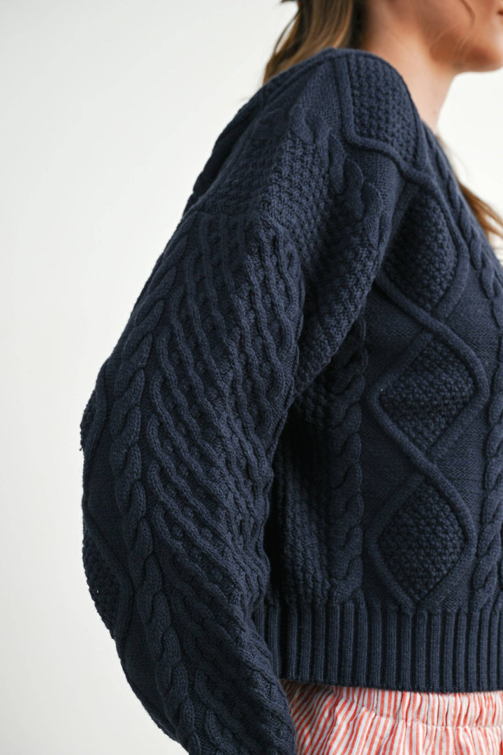 Fall Casual Solid Cable Knit Sweater - BMW7194