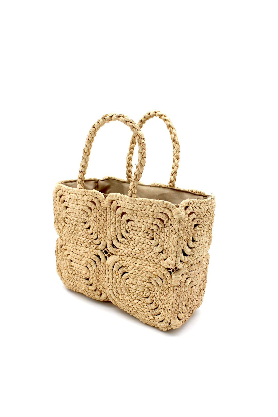 Gemma Crochet Disc Rectangle Straw Basket Handbag