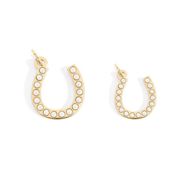 18K Gold PVD Stainless Steel Pearl Beaded Horseshoe Charm