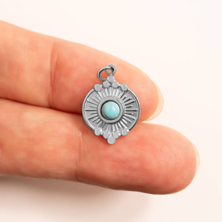 18K Gold PVD Stainless Steel Oval Turquoise Western Charm