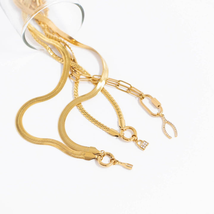 18K Gold PVD Herringbone Charm Holder Necklace