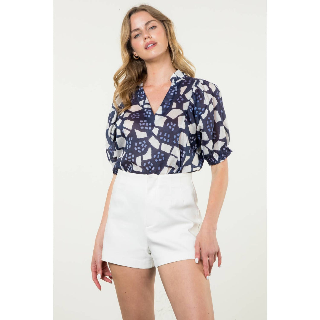 Puff Sleeve Print Top
