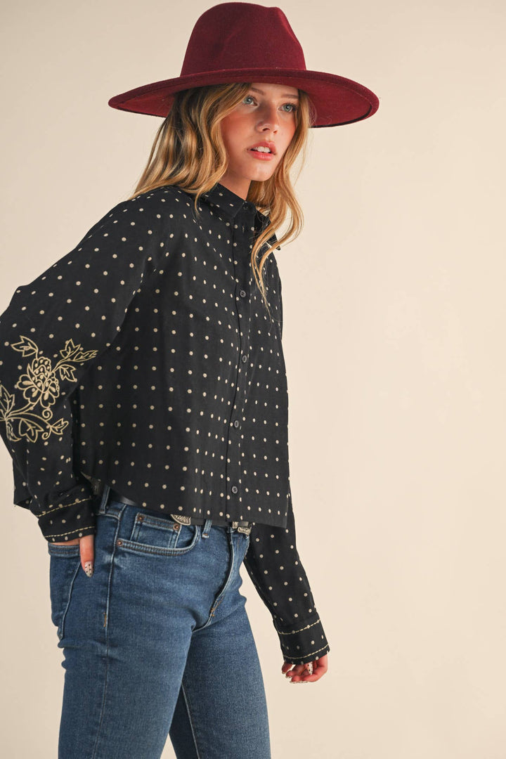 Embroidered Button Down Top