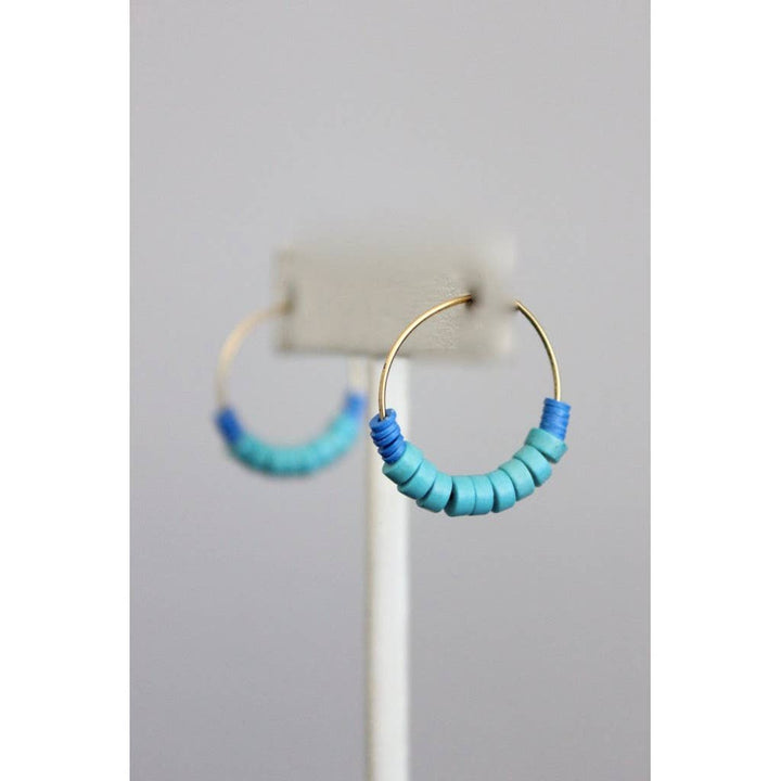 RYLE01 Turquoise and blue vulcanite hoop earrings