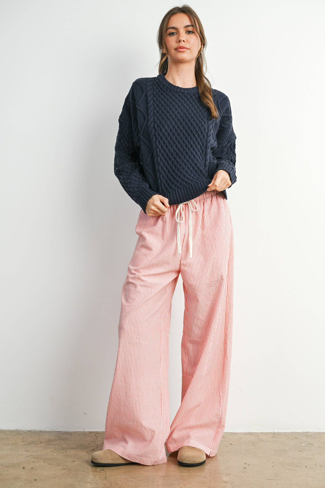 Fall Casual Solid Cable Knit Sweater - BMW7194