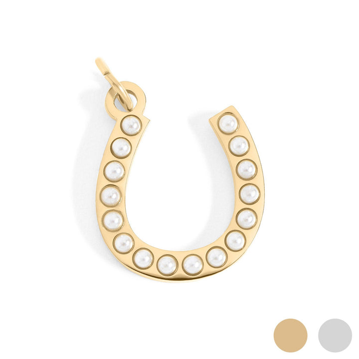 18K Gold PVD Stainless Steel Pearl Beaded Horseshoe Charm