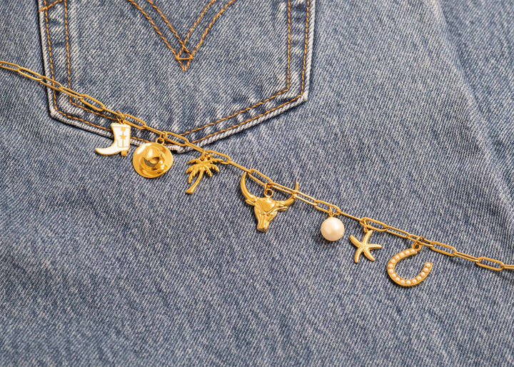 18K Gold PVD Stainless Steel Pearl Beaded Horseshoe Charm