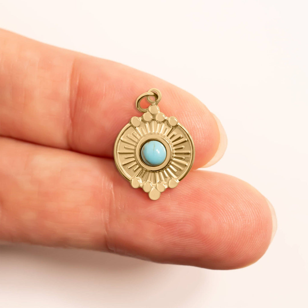 18K Gold PVD Stainless Steel Oval Turquoise Western Charm