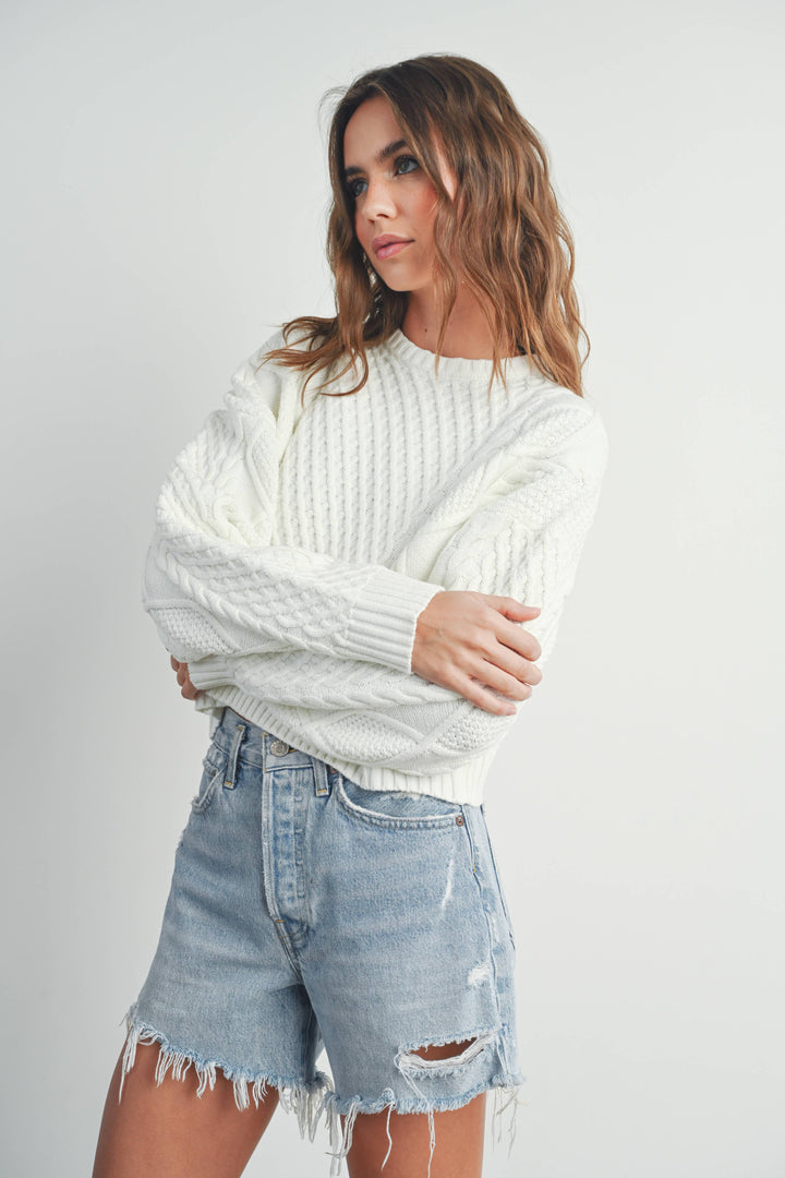 Fall Casual Solid Cable Knit Sweater - BMW7194