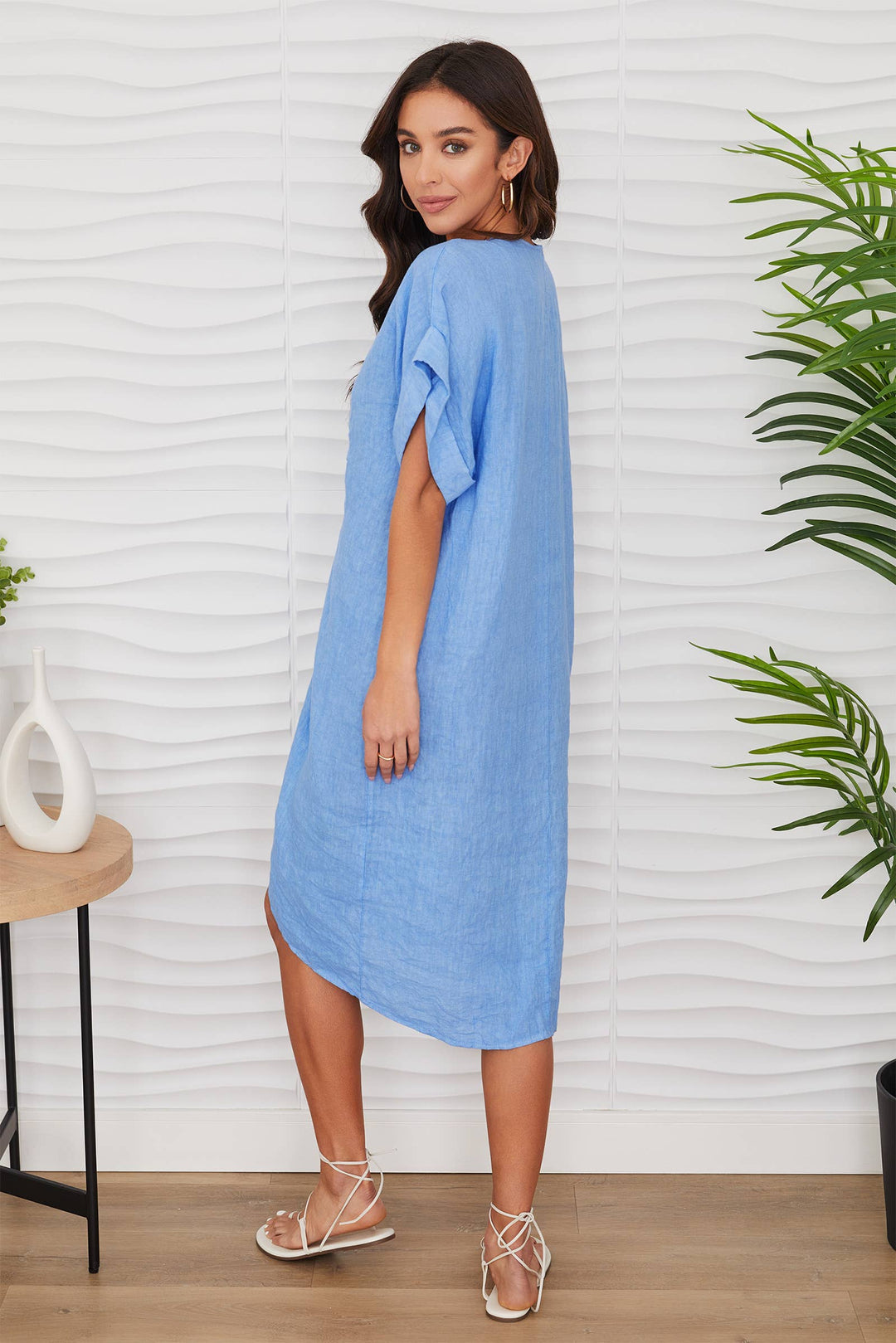 LINEN MIDI TWIST FRONT DRESS