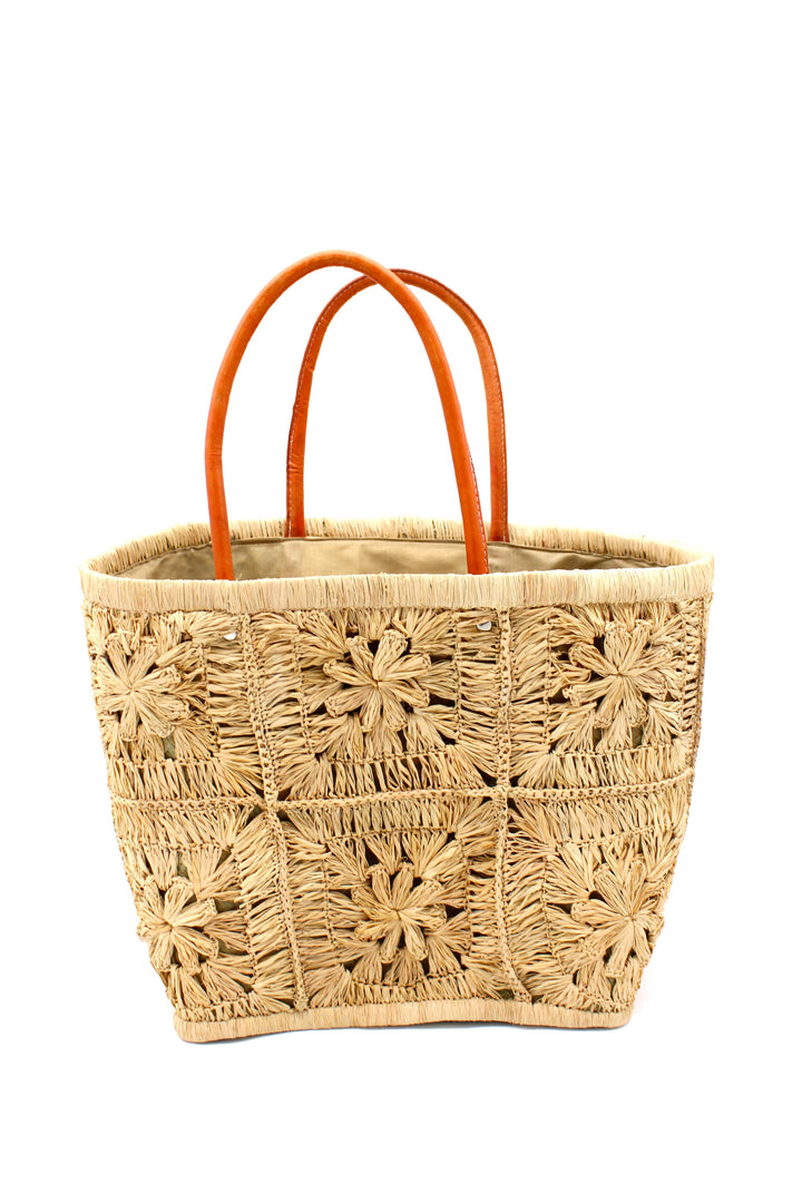 Marie Flower Crochet Straw Basket Bag