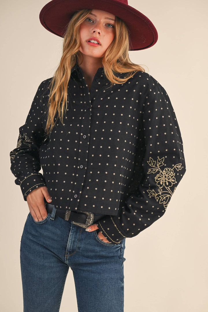 Embroidered Button Down Top
