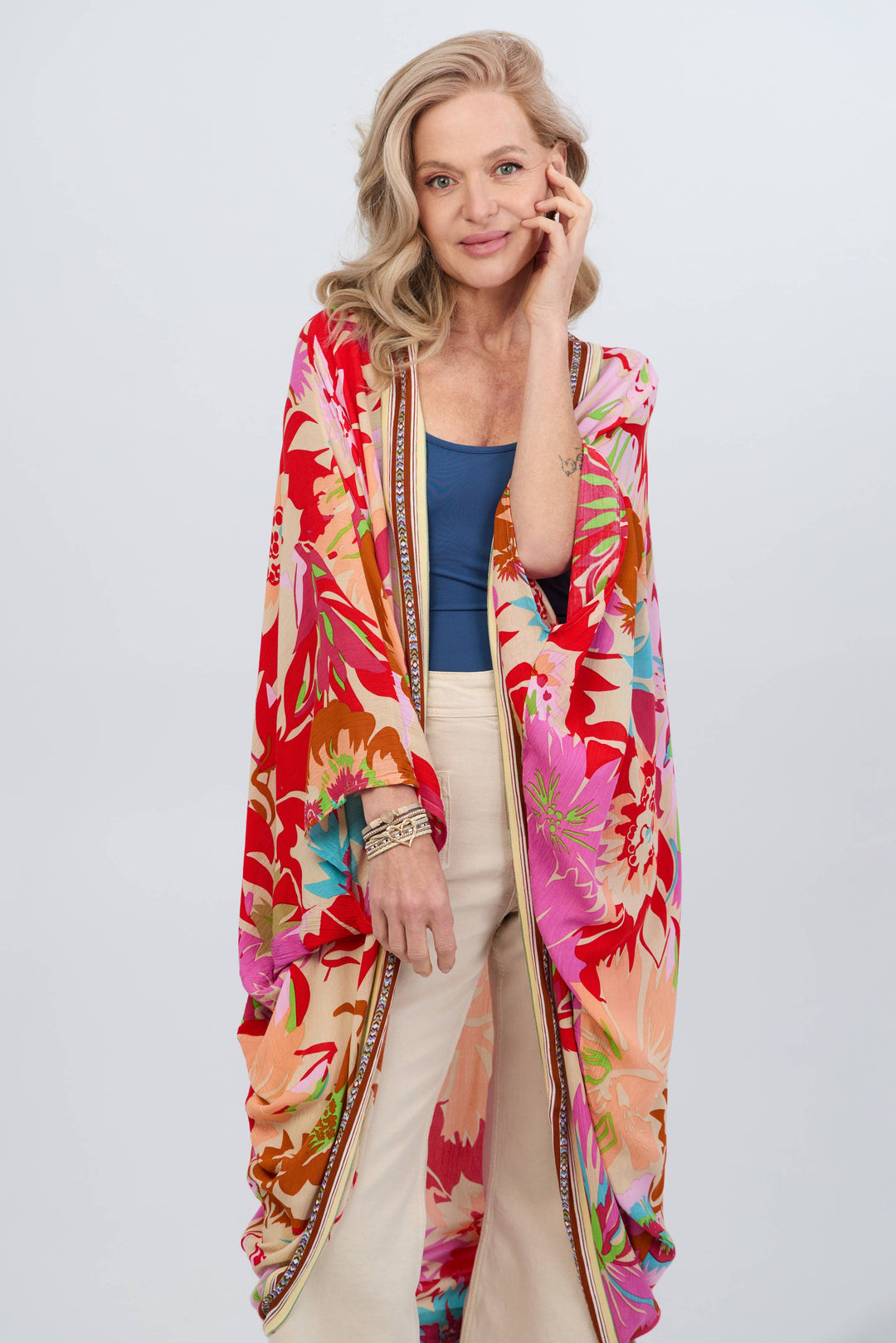 Wing Sleeve Floral Kimono