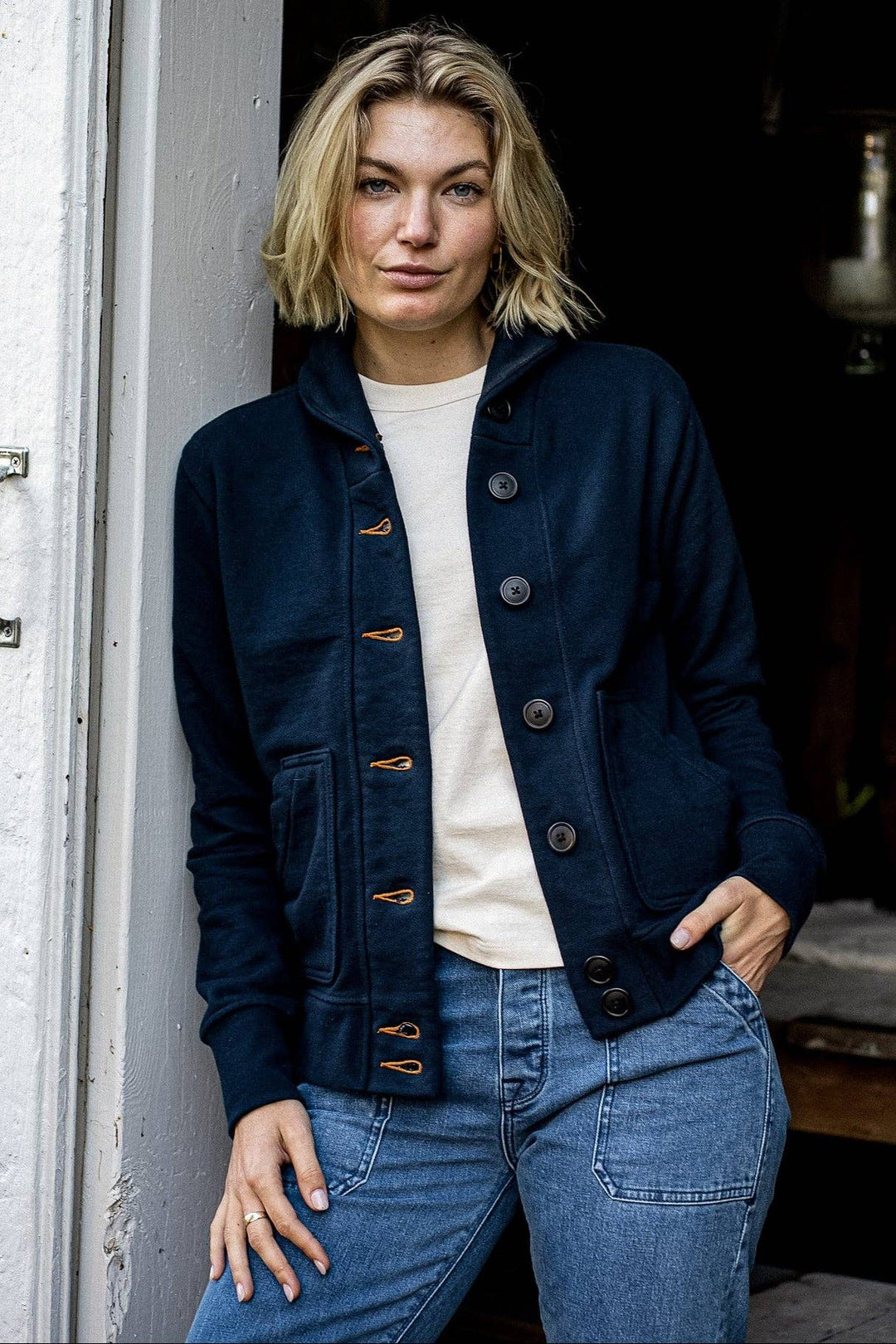 Women | Bodega Cardigan | 14oz 100% Cotton French Terry - Navy