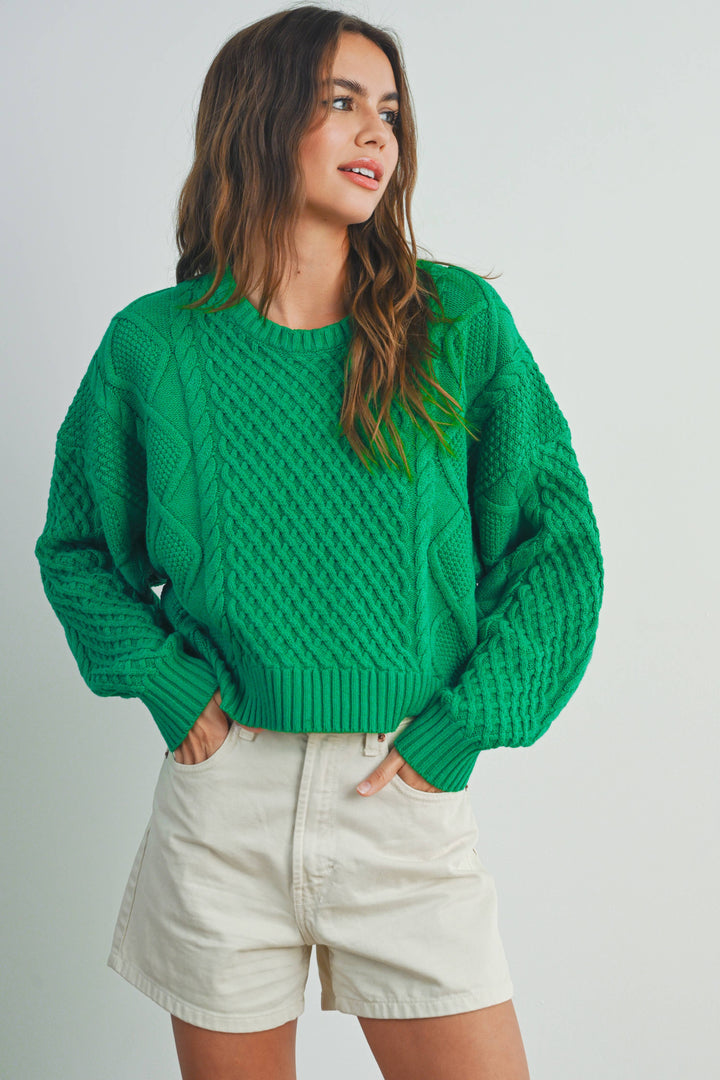 Fall Casual Solid Cable Knit Sweater - BMW7194