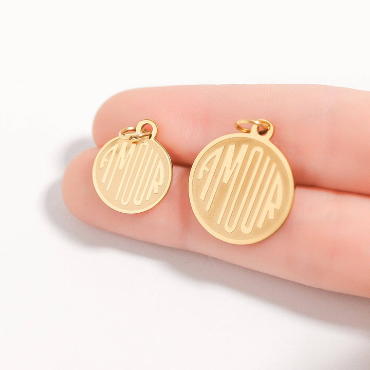 18K Gold PVD Stainless Steel Round Amour Charm
