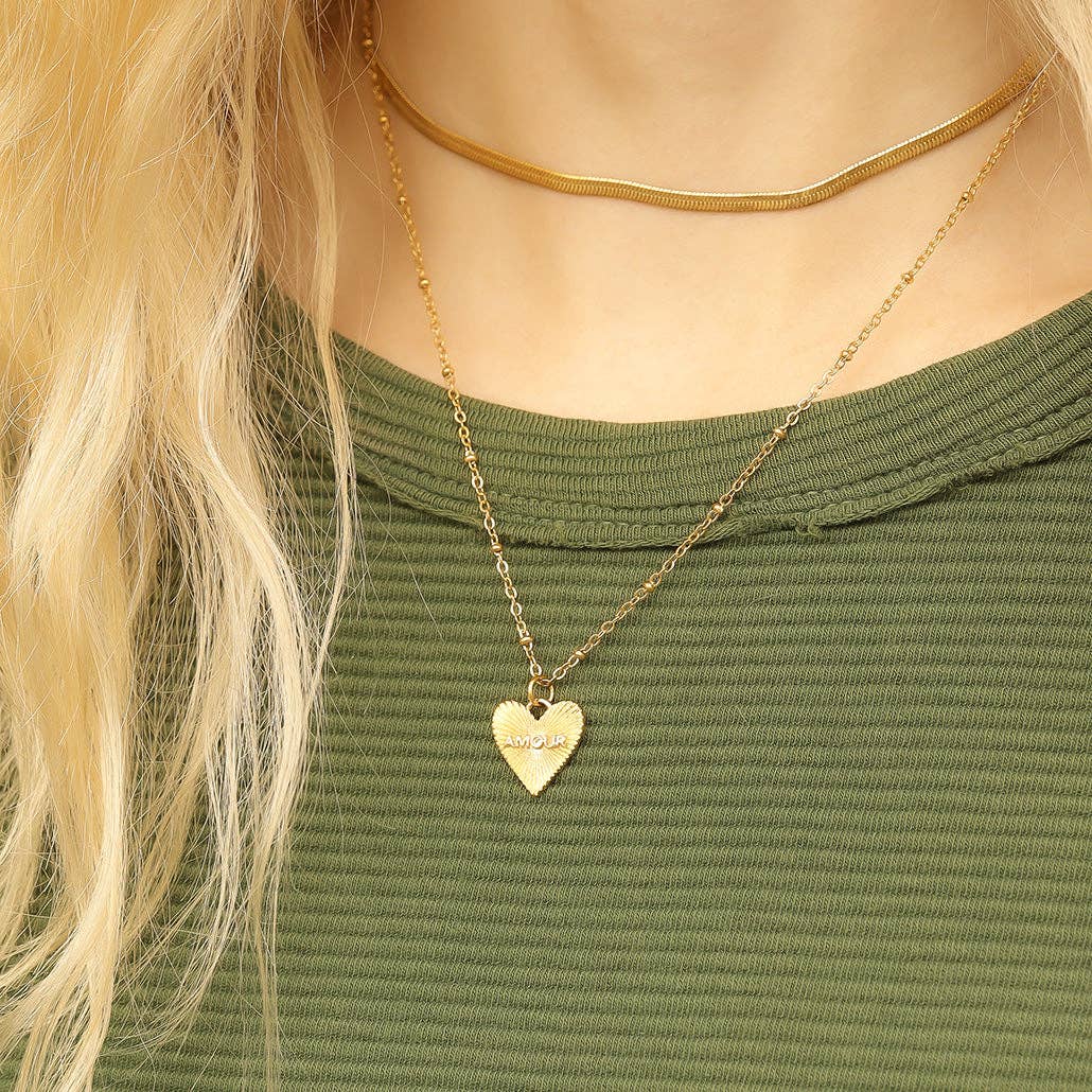 18K Gold PVD Stainless Steel Sunburst Heart Amour Charm
