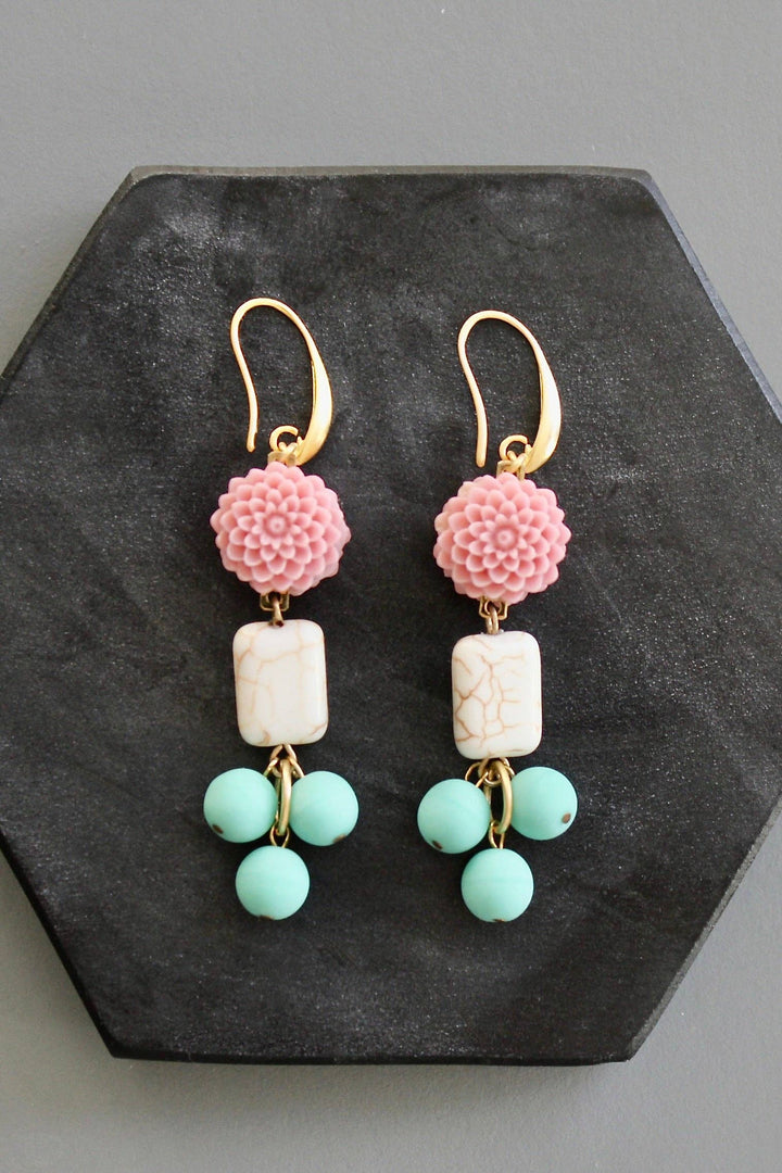 KYLE49 pink and turquoise flower earrings