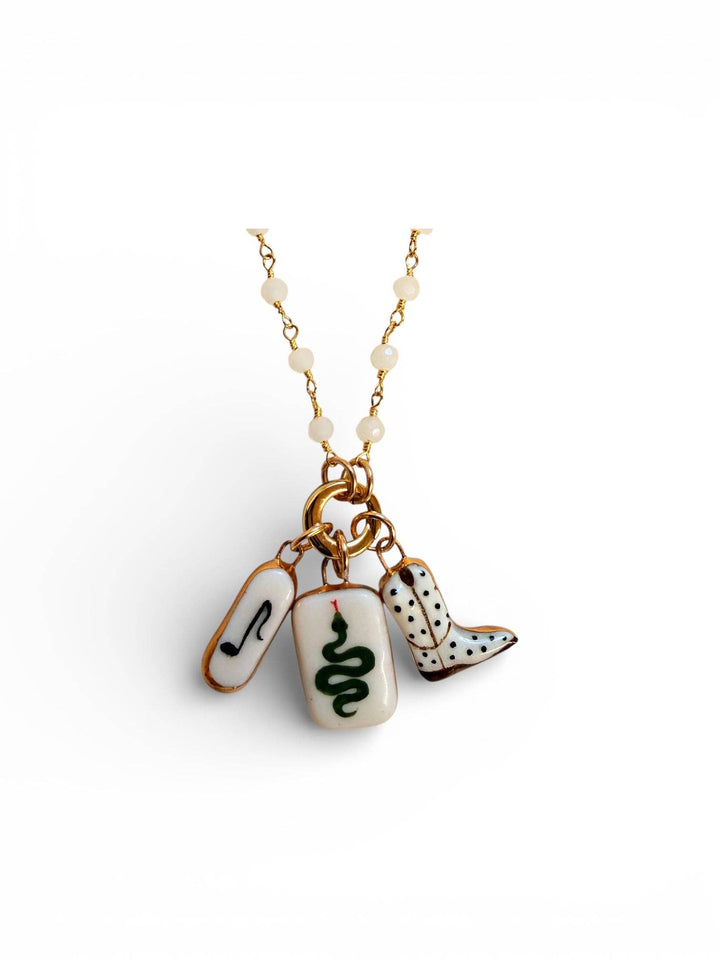 Wire Wrap Gemstone Charm Holder Necklace w/ Extender