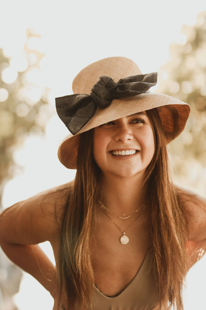 3" Brim Cara Bucket Straw Sun Hats with Big Bow