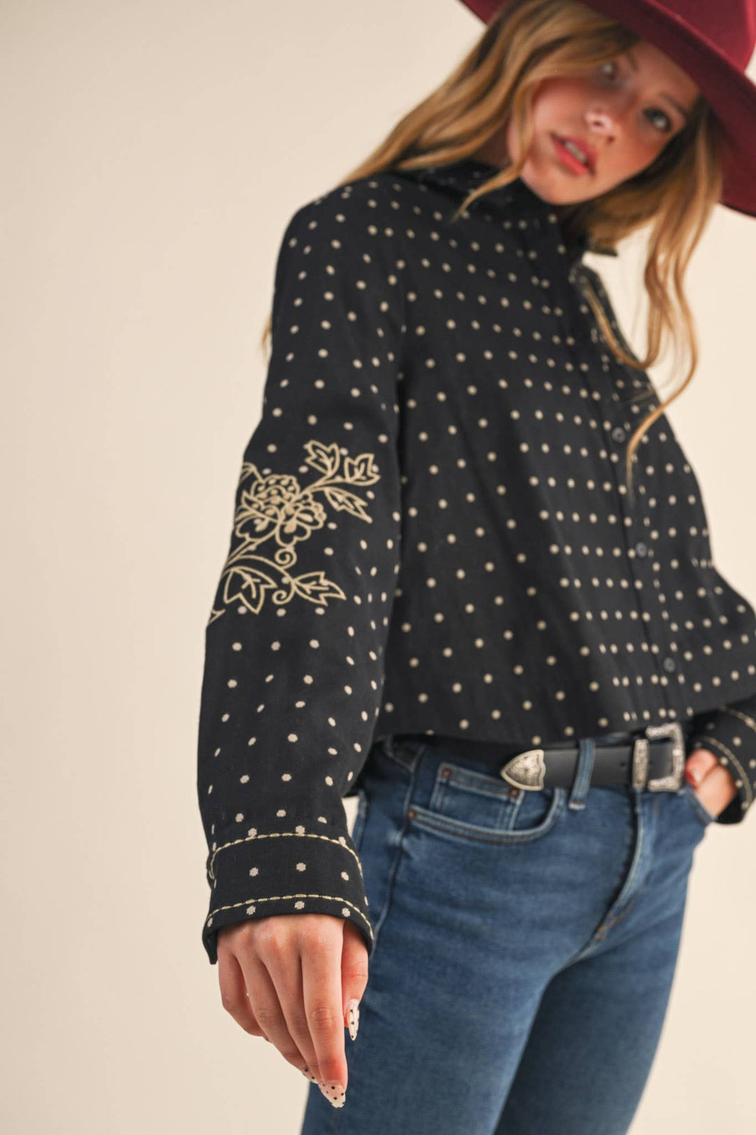 Embroidered Button Down Top