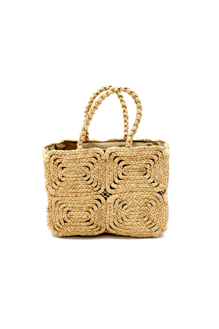 Gemma Crochet Disc Rectangle Straw Basket Handbag