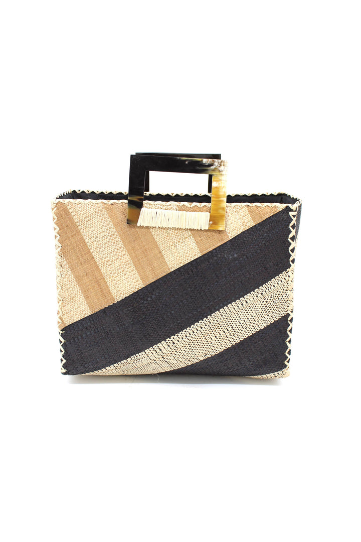 Stevie Double Wide Stripe Straw Handbag with Horn Handles