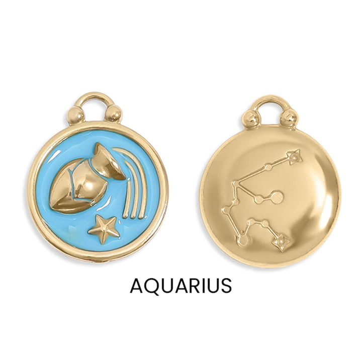 18K Gold PVD Stainless Steel Epoxy Filled Zodiac Pendants