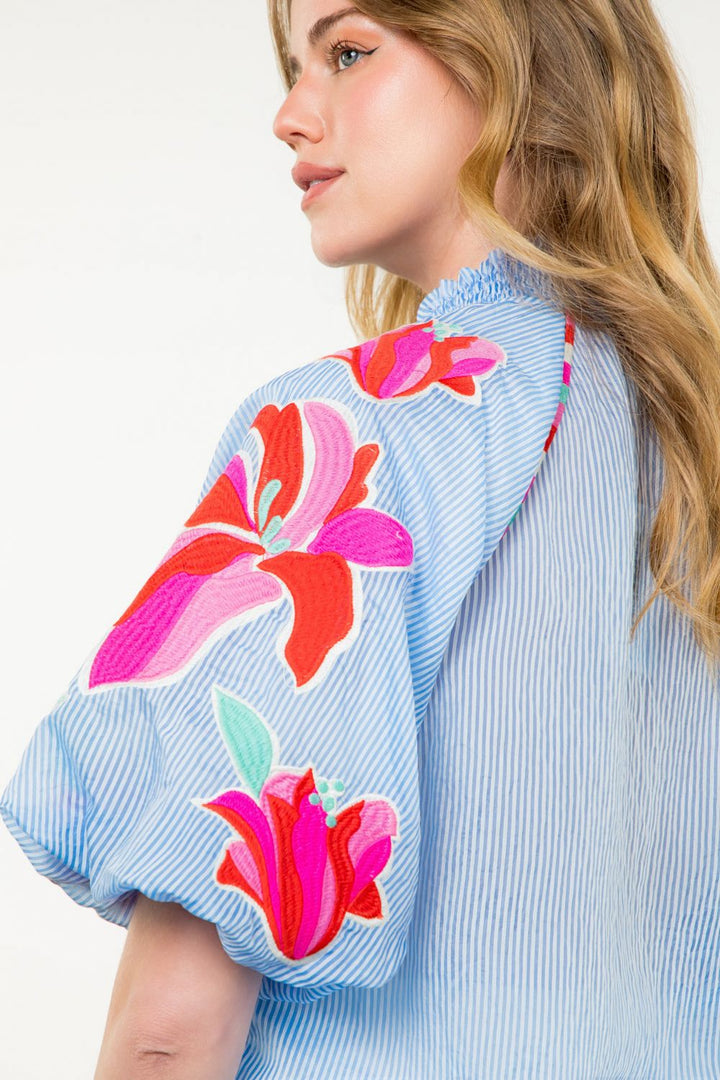 Striped Embroidery Top