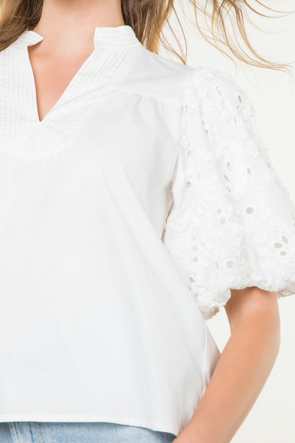 Poplin Eyelet Sleeve Top