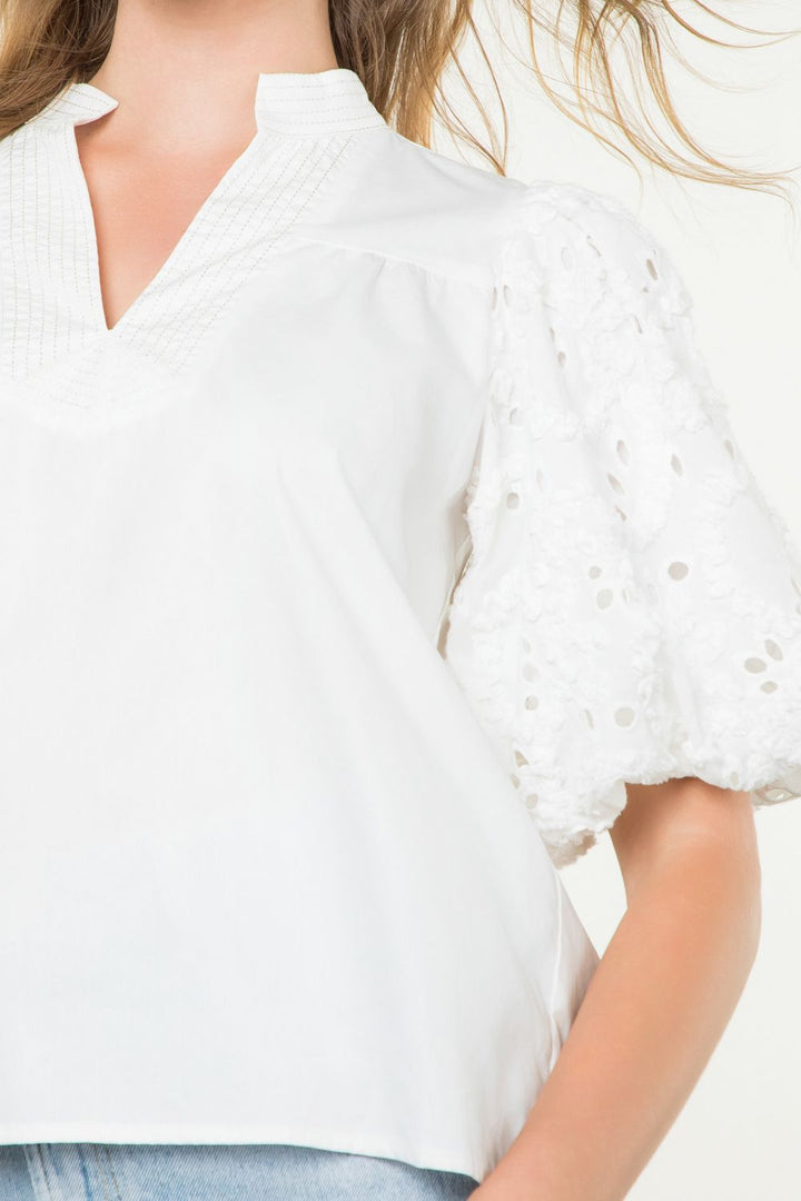 Poplin Eyelet Sleeve Top