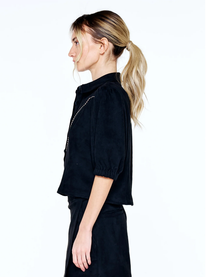 Faux Suede Piping Top