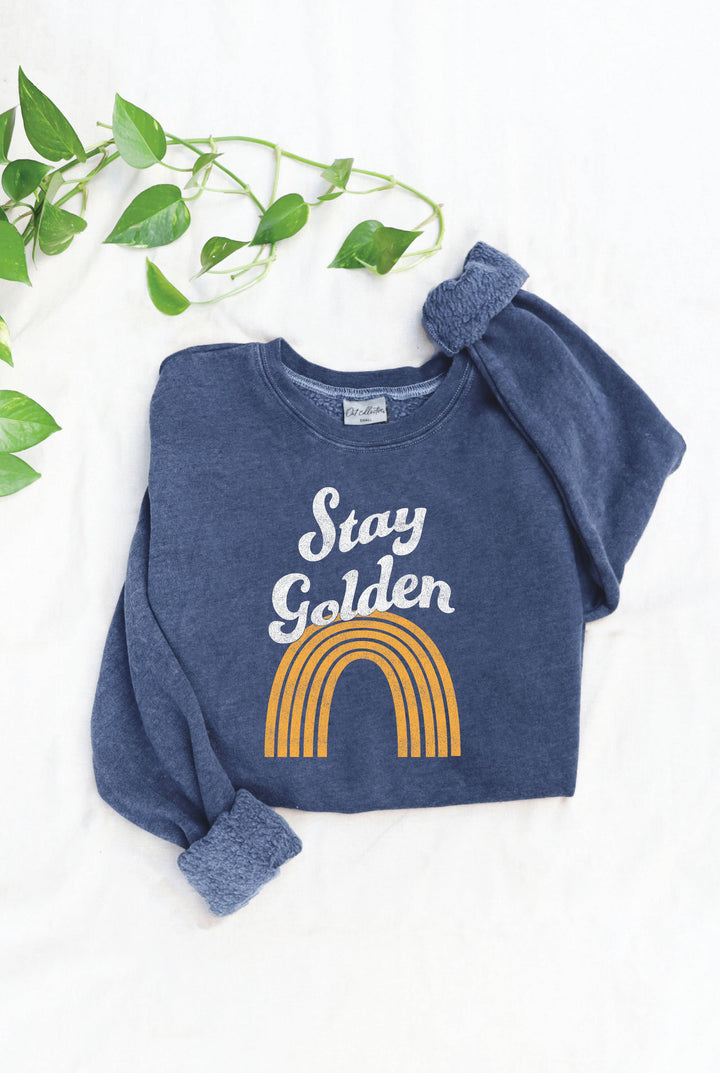 Crewneck Sweatshirt with graphic - Stay Golden - blue white gold colors