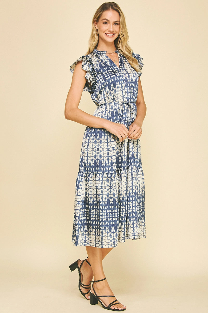Print Tiered Midi Dress