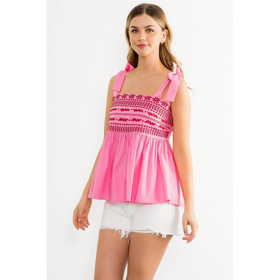 Tie Strap Embroidered Top