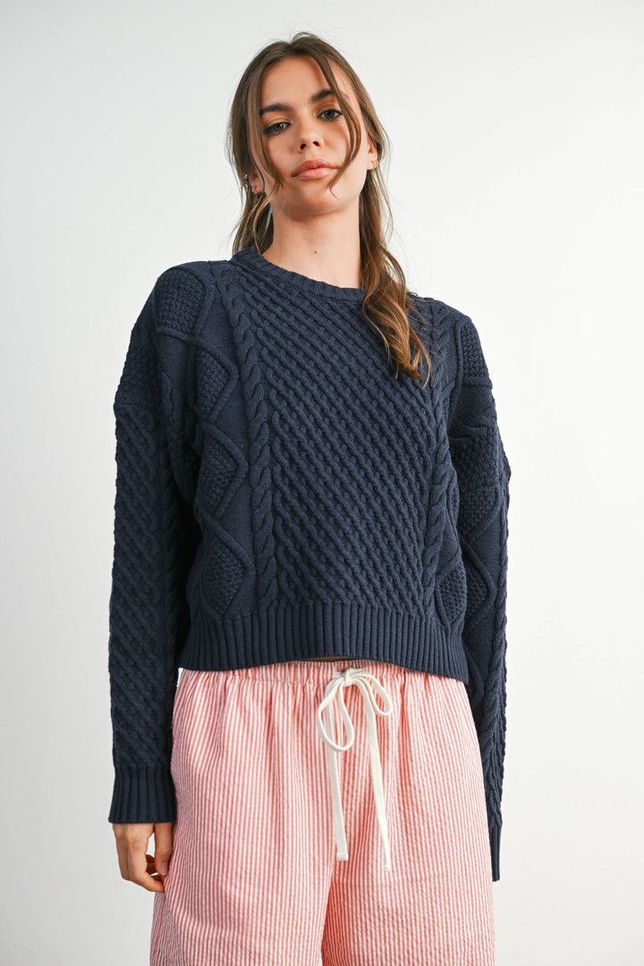 Fall Casual Solid Cable Knit Sweater - BMW7194