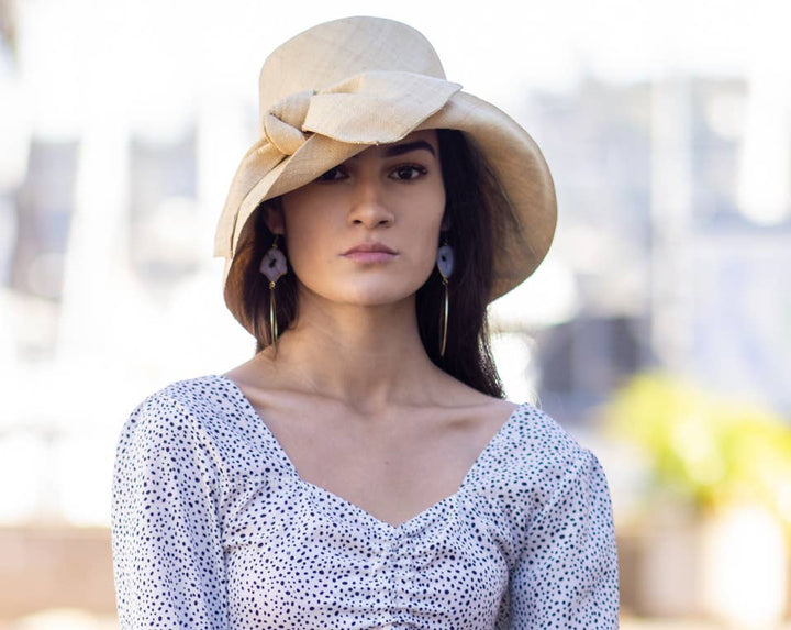 3" Brim Cara Bucket Straw Sun Hats with Big Bow