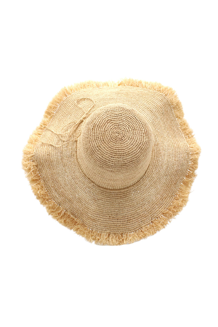 5" Brim Meghan Crochet Straw Sun Hats with Raw Fringe Edge