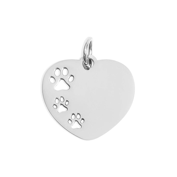 18K Gold PVD Stainless Steel Blank Paw Print Heart Charm